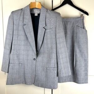 Vintage Ashley Brooke Skirt Suit Women 12M Gray Glen Plaid Blazer Pencil Skirt